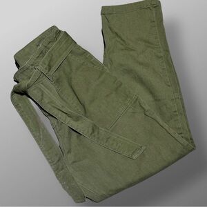 Lulus Green Belted Canvas Pants Women’s Large Cropped Cotton Stretch Utility
